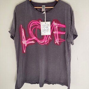 MAGNOLIA PEARL "Love is Neon" Grey & Pink Tee is New with Tags; One Size